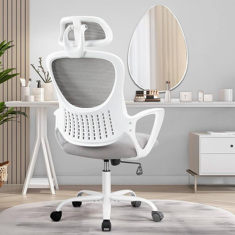 Ergonomic Office Chair, Comfy Computer Desk Chair Mesh High Back with Fixed Arms and Adjustable Headrest, Swivel Rolling Chair - Multi