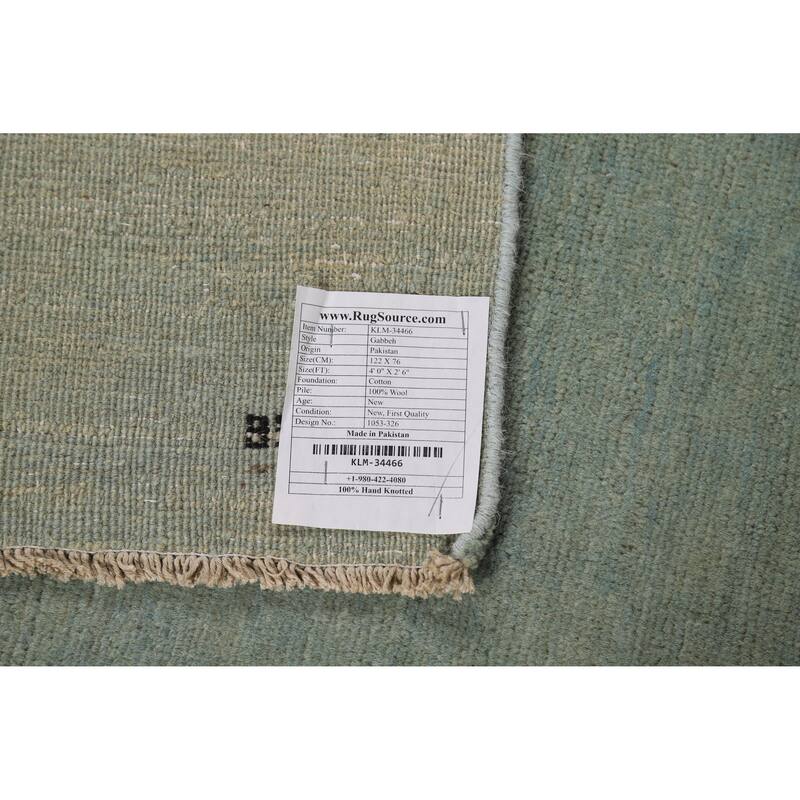 Green Gabbeh Modern Rug Hand-Knotted Wool Carpet - 2'6" x 4'0"