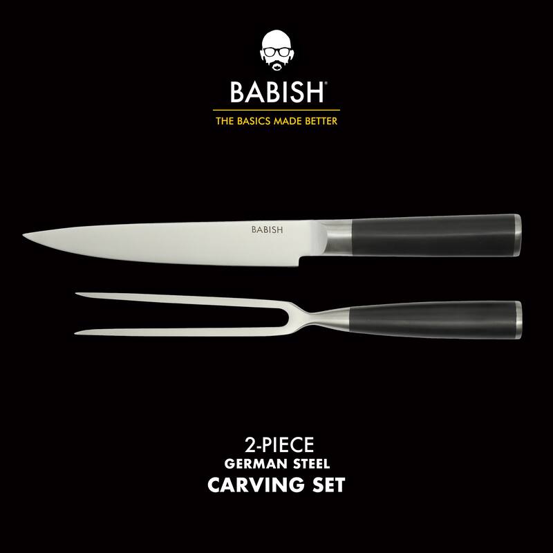Babish 2-Piece Carving Knife and Fork Set - 8-Inch Stainless Steel Carving Knife with 6.5-Inch Fork - Ergonomic ABS Handles