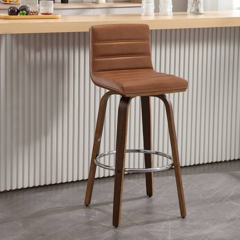 26"/29" Faux Leather Swivel Bar/Counter Stools, Set of 2/3 - Single - Saddle Brown - Bar Height