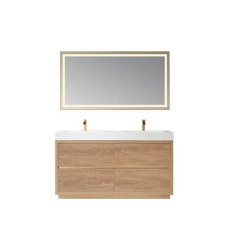 Huesca 60M" Double Sink Bath Vanity with White Sink Top and Mirror