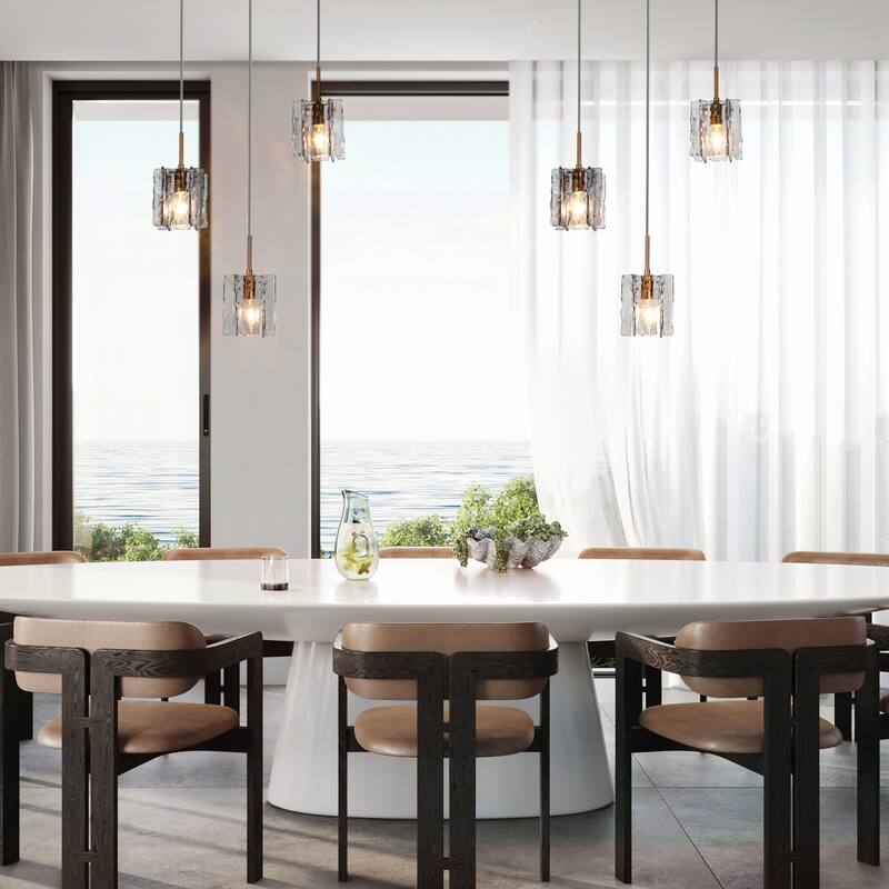 Kasy Modern 3-Light Linear Chandelier Textured Glass Pendant for Kitchen Island Dining Room - L 18.1" x W 4.7" x H 8.7"