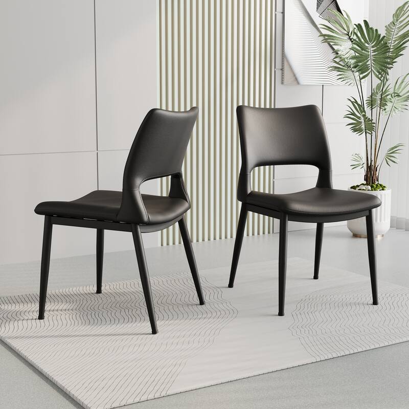 Modern Minimalist Pu Leather Dining Chairs Set Of 2, Comfortable Backrest Design, Metal Leg Support, Suitable For Restaurants