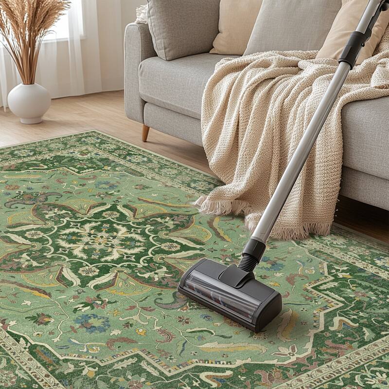 Mcow Botanical Collection Low-Pile Machine-Washable Non-Slip Area Rug - 6' x 9' - Sage Green - Rectangle