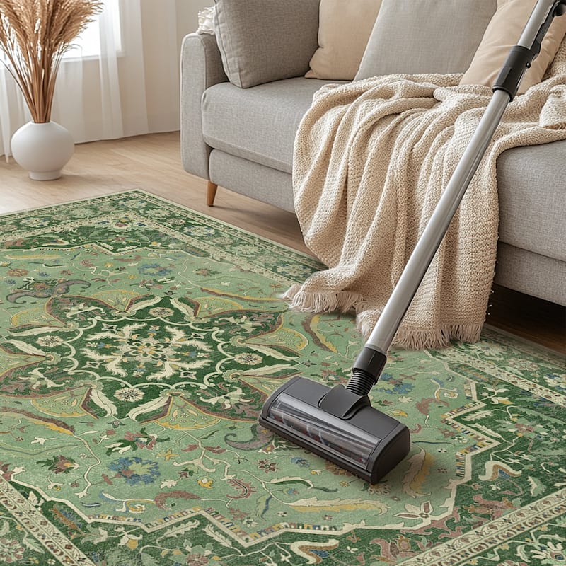 Mcow Botanical Collection Low-Pile Machine-Washable Non-Slip Area Rug - 8' x 10' - Sage Green - Rectangle