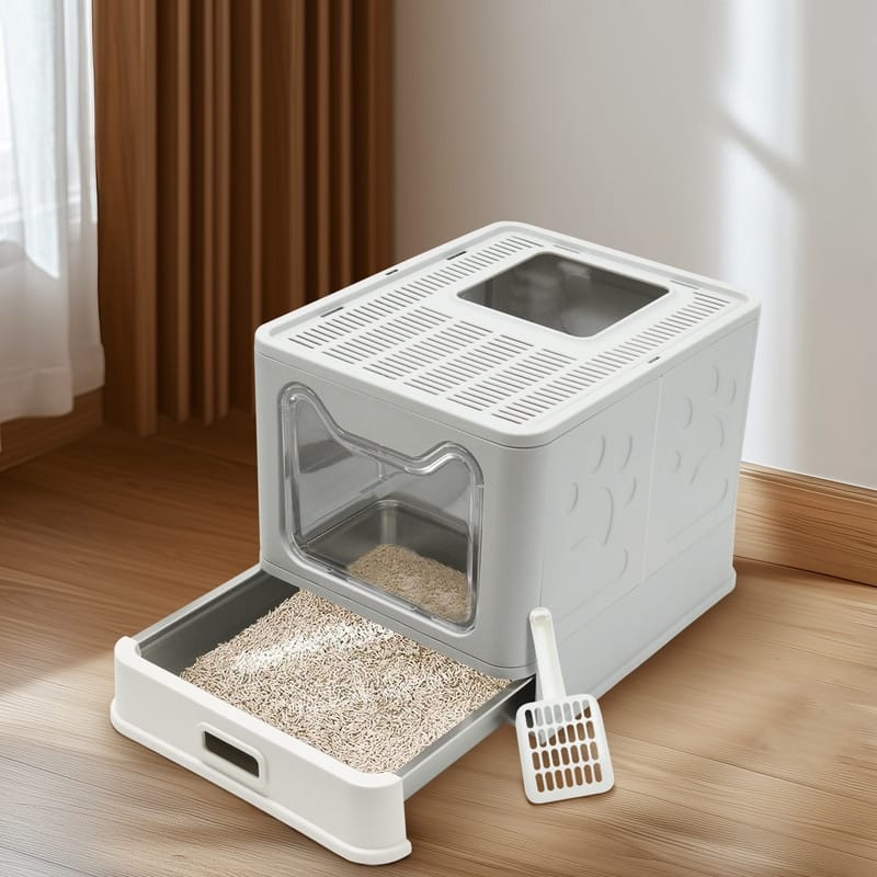 Extra Large Stainless Steel Enclosed Cat Litter Box With Lid Easy Cleaning