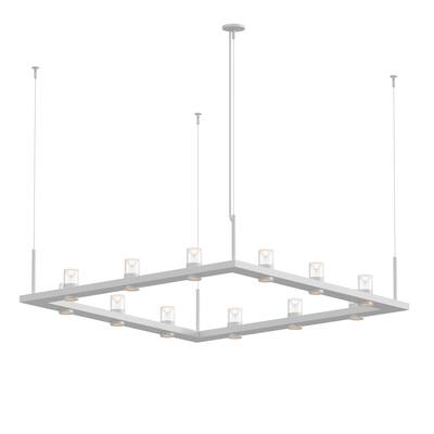 Sonneman Lighting Intervals Satin White 4-inch LED Square Pendant, Clear w/ Etched Cone Shade