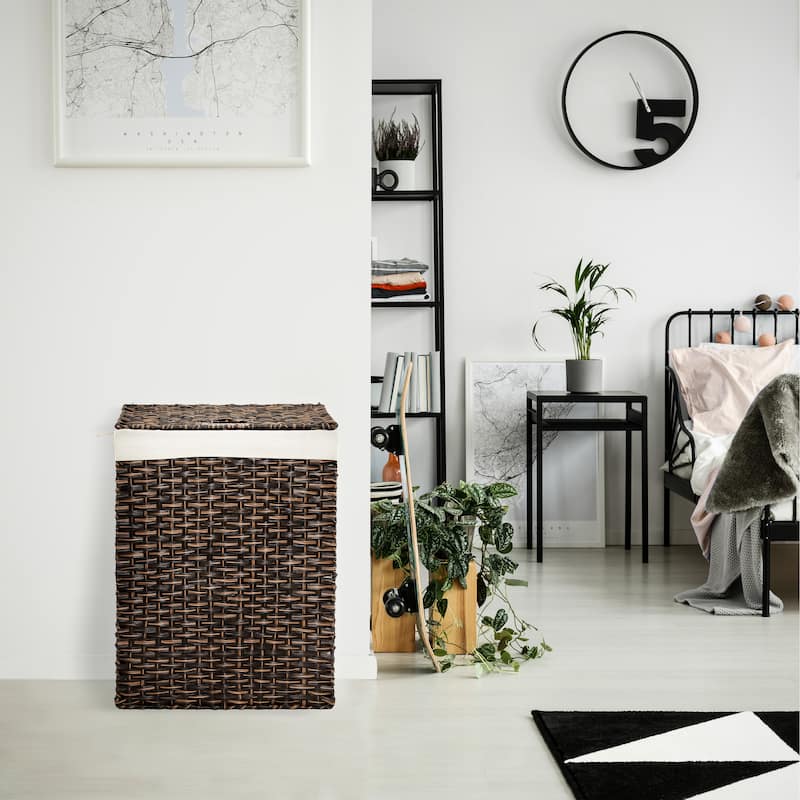 Seville Classics Lidded Foldable Portable Rectangular Laundry Hamper Basket with Washable Liner