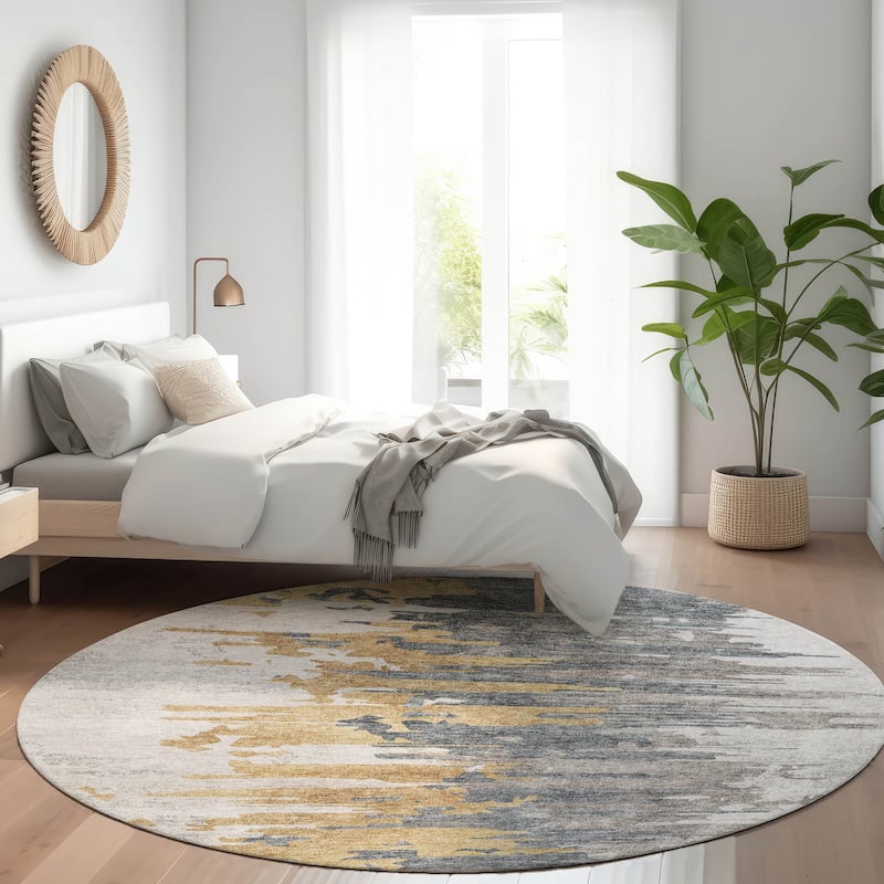 Machine Washable Indoor/ Outdoor Chantille Modern Ombre Rug - Ivory - 8' x 8'