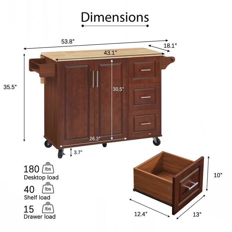 Kitchen Island with Drop Leaf Countertop, Rolling Kitchen Island Cart