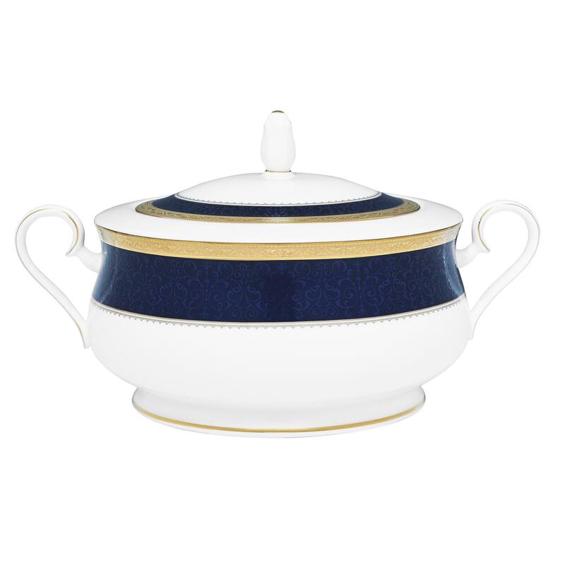 Odessa Cobalt Gold Covered Vegetable Bowl, 11.25", 64 oz.