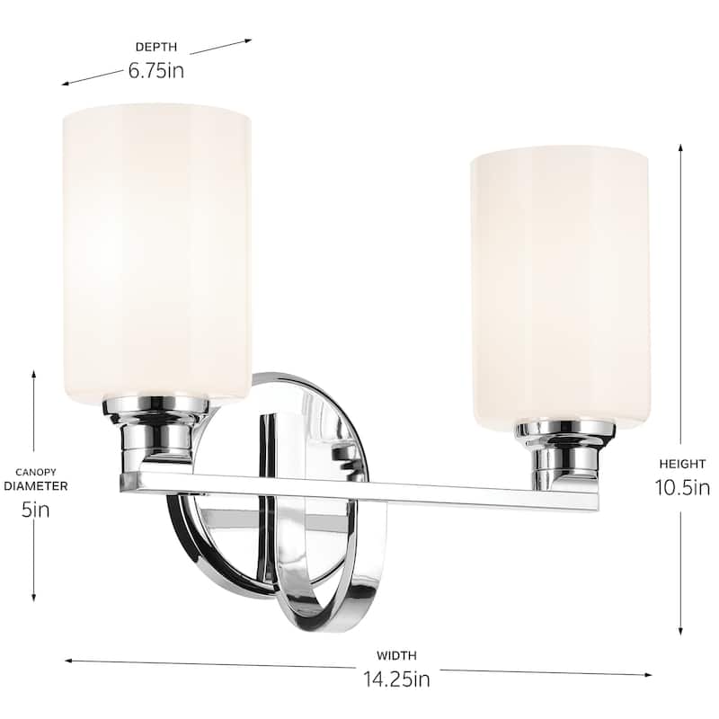 Kichler Lighting Gioe 14.25" 2-Light Vanity Light with Opal Glass in Chrome