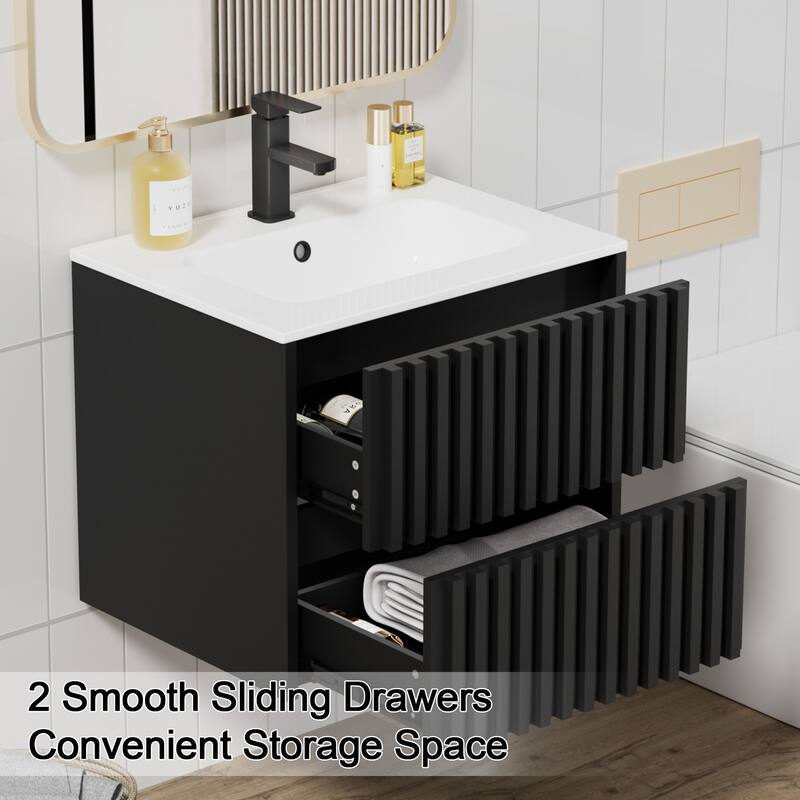 Wall Mounted Bathroom Vanity Set Mid-Century Storage Cabinet with Ceramic Sink