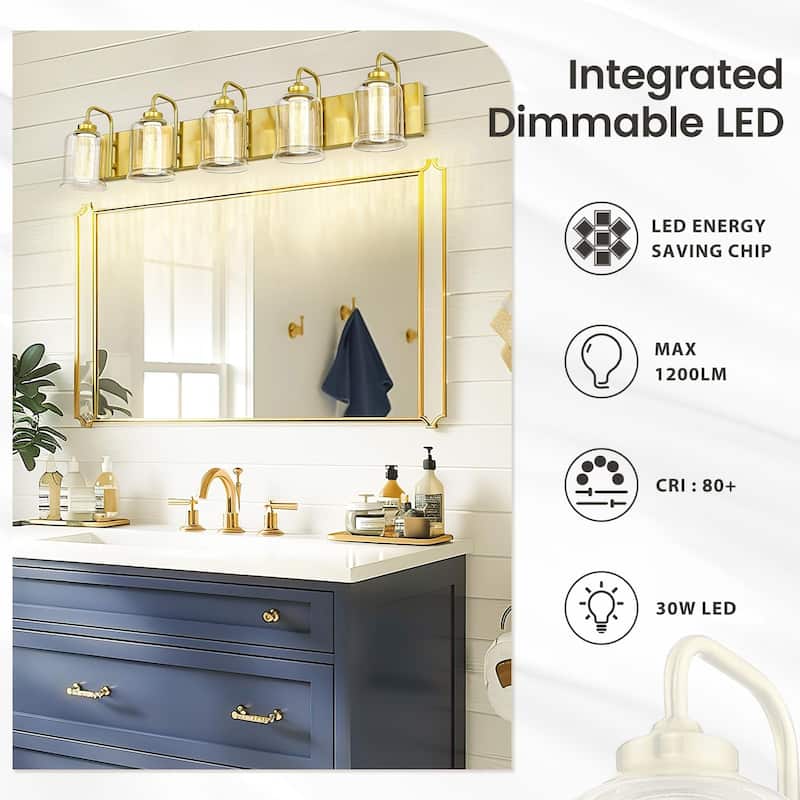 5-Light LED Bathroom Lights, Wall Sconces with 3 Colors Modes (3000K/4000K/5000K)