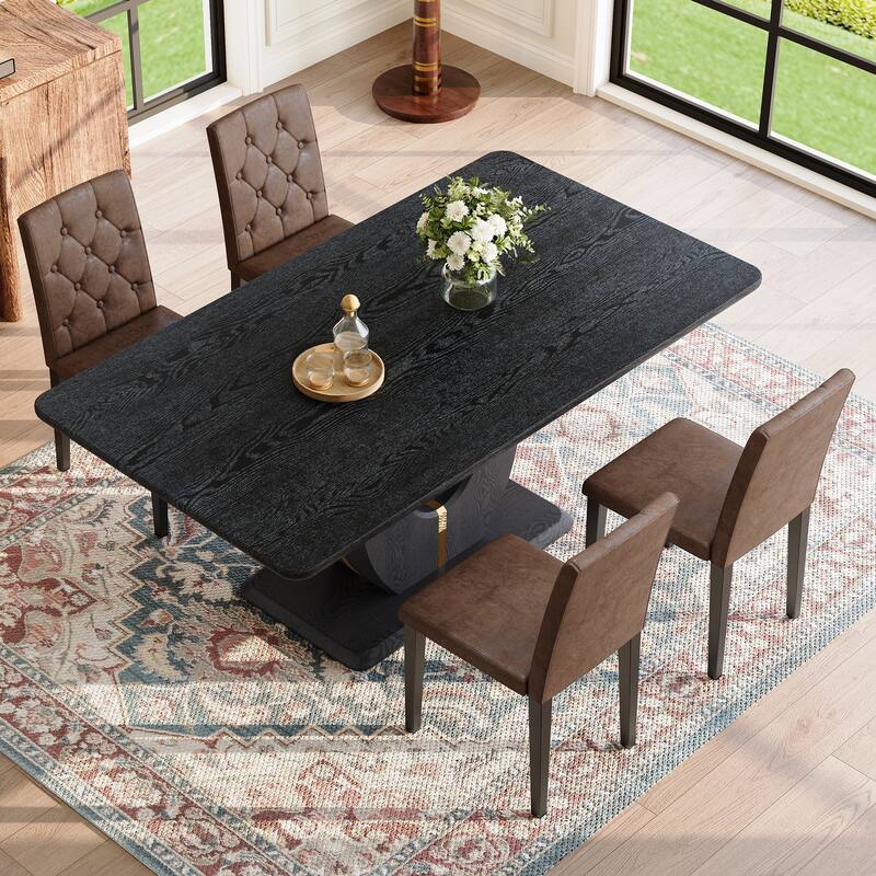 5-Piece Rectangular Dining Table Set, 63-inch Wooden Dining Table with 4 Upholstered Chairs, Stylish Dining Room Table Set for 4 - Black,Brown