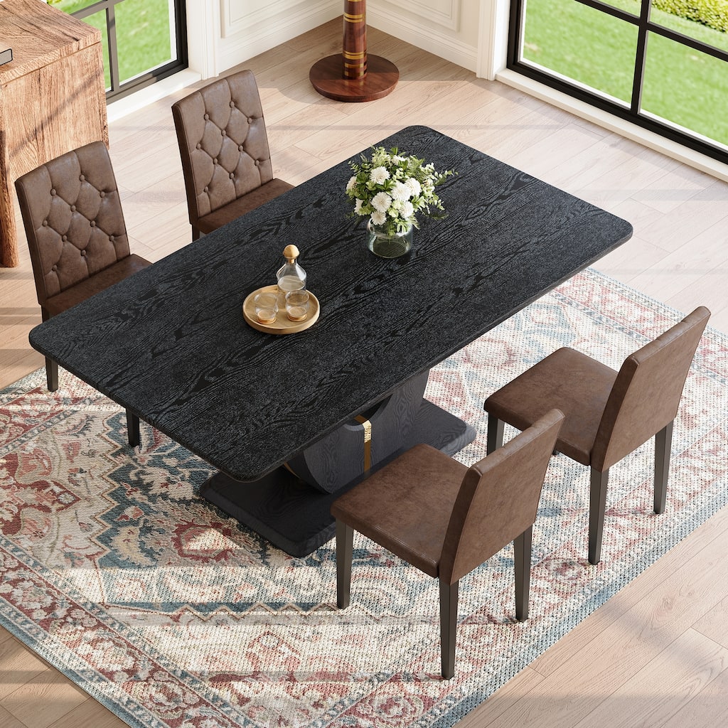 5-Piece Rectangular Dining Table Set, 63-inch Wooden Dining Table with 4 Upholstered Chairs, Stylish Dining Room Table Set for 4