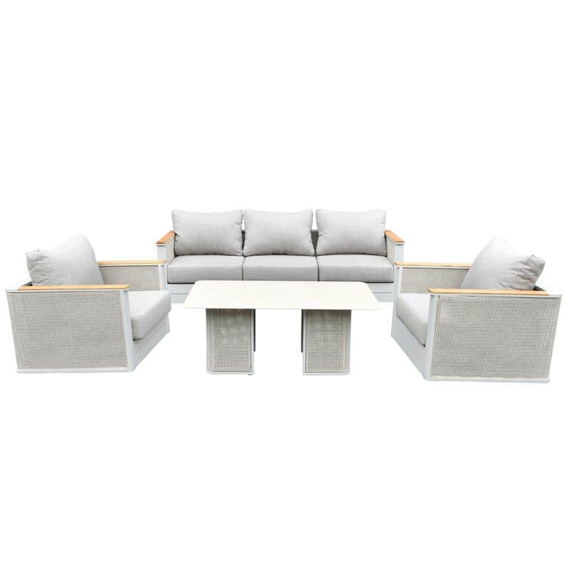 Arvin 4-Piece Outdoor Patio Conversation Set in Aluminum with Olefin Fabric Cushions Sintered Stone Rectangular Coffee Table