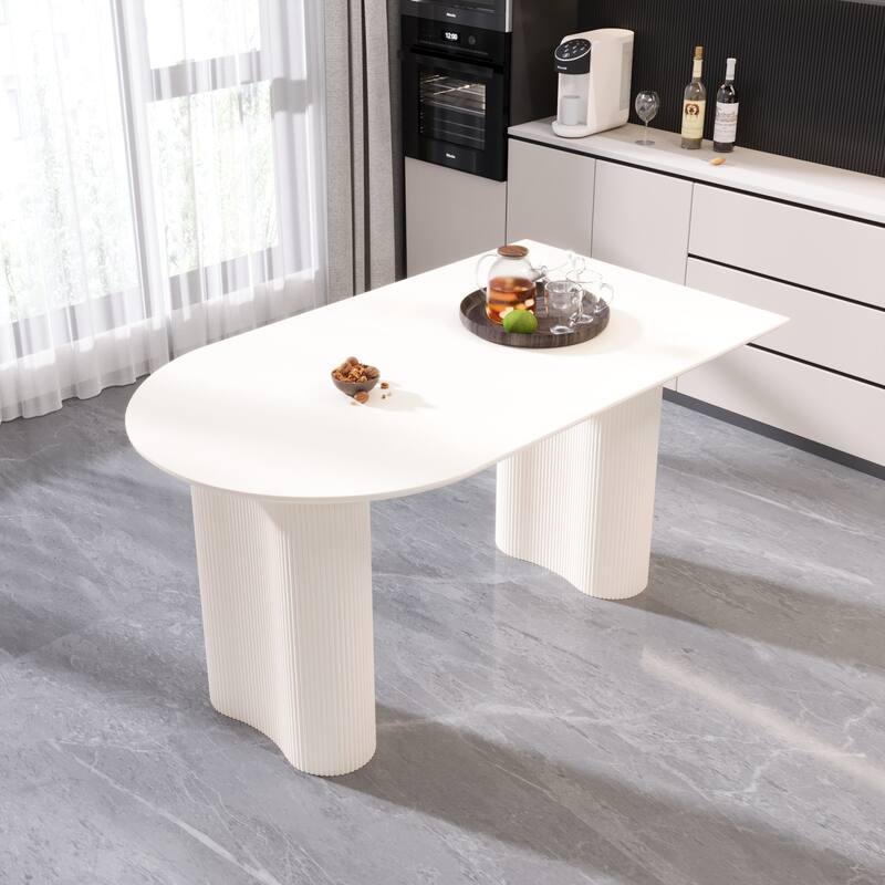 63" Modern MDF New Cream Style Dining Table and Irregular Side Table, 4-8 Person Dining Table - Cream White
