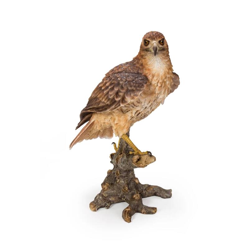 Wild Hawk on Branch Outdoor Garden Statue - 17.5" - Brown