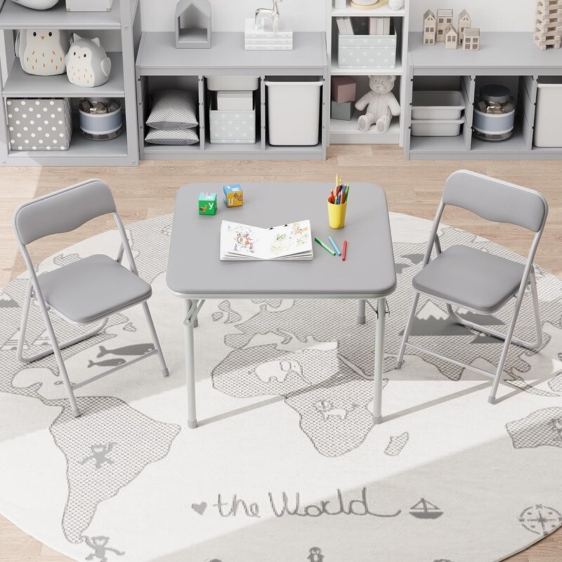 Kids Folding Table and Chairs Set Children s Activity Table with PU Soft Cushion Bed Bath Beyond 40541993