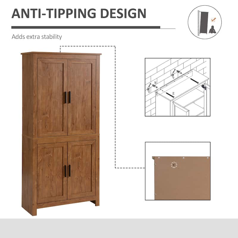 64" 4-Door Kitchen Pantry, Freestanding Storage Cabinet with 3 Adjustable Shelves for Kitchen, Dining or Living Room