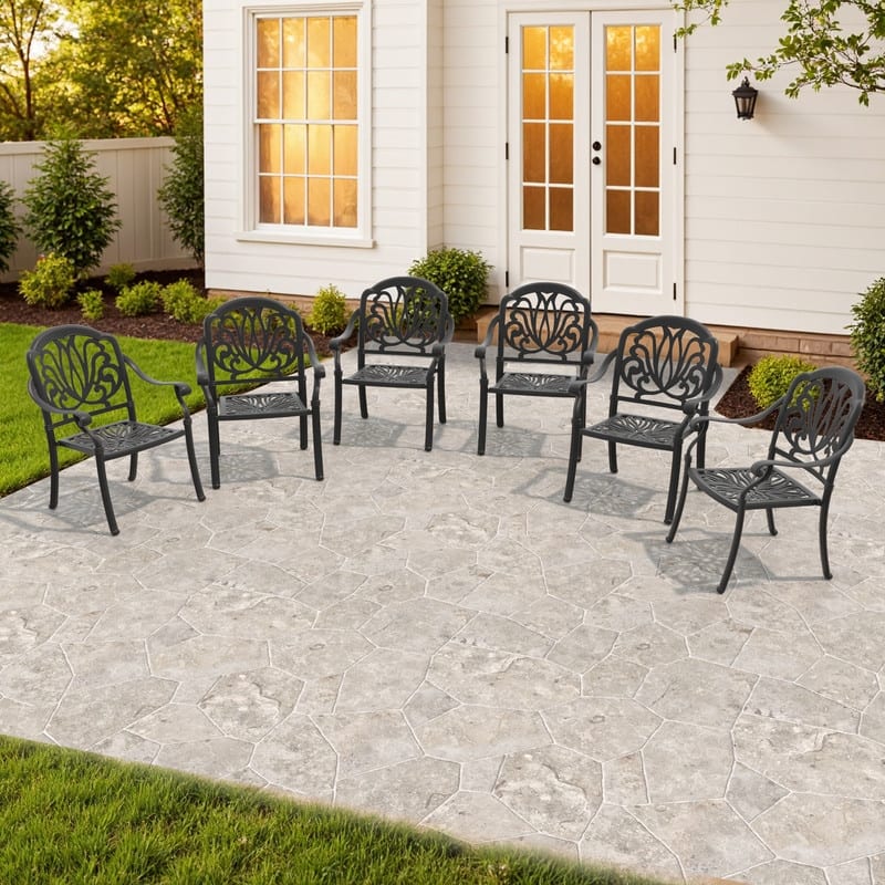 Stacking OutdoorPatio Dining Armchair with Brown Cushions