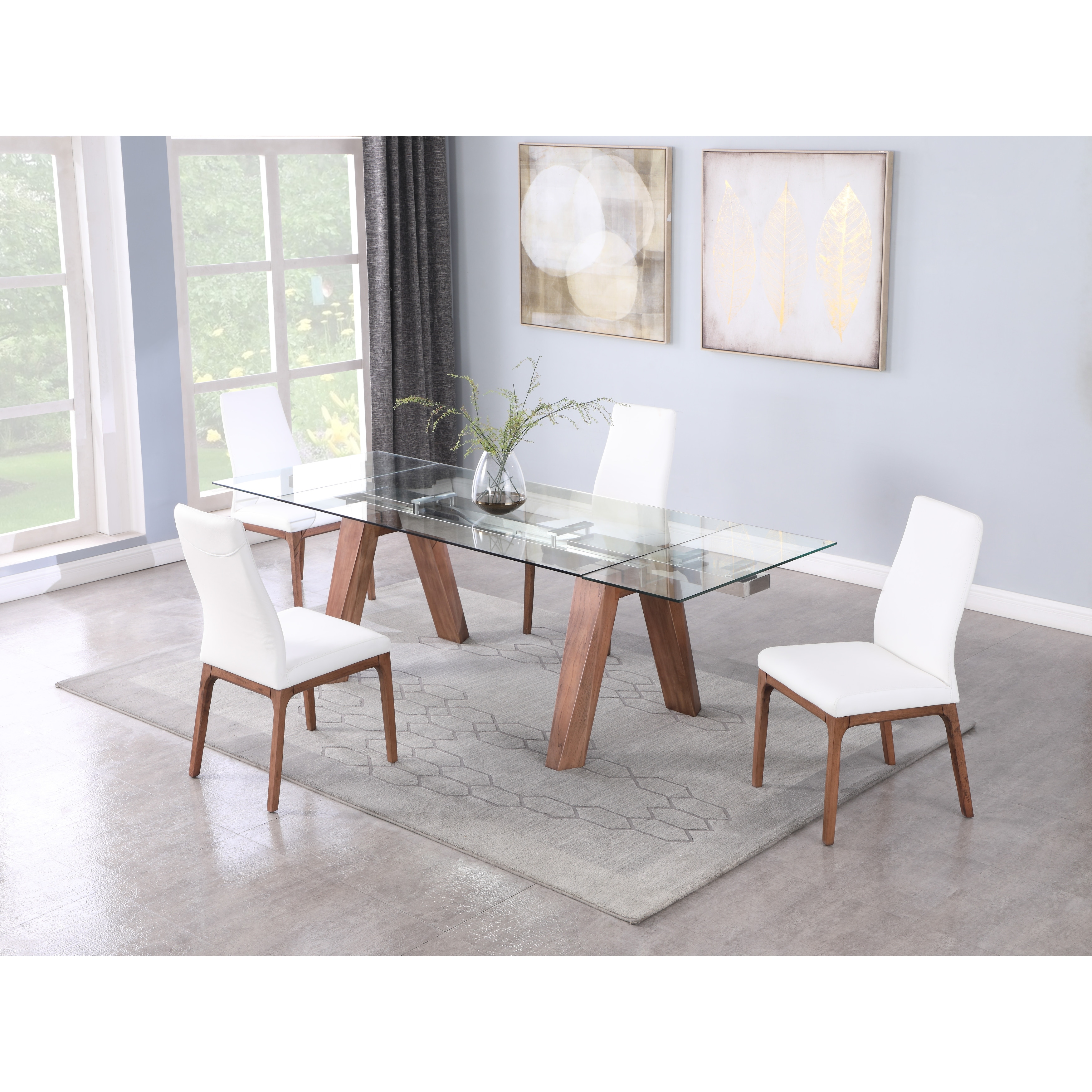 Extendable glass and wood dining table discount