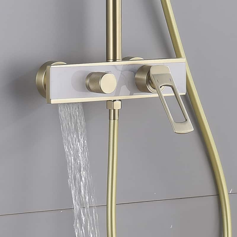 5-Way Wall Exposed Install 12'' Complete Rainfall Shower System with Handheld Showerhead & Faucet in Black / Gold