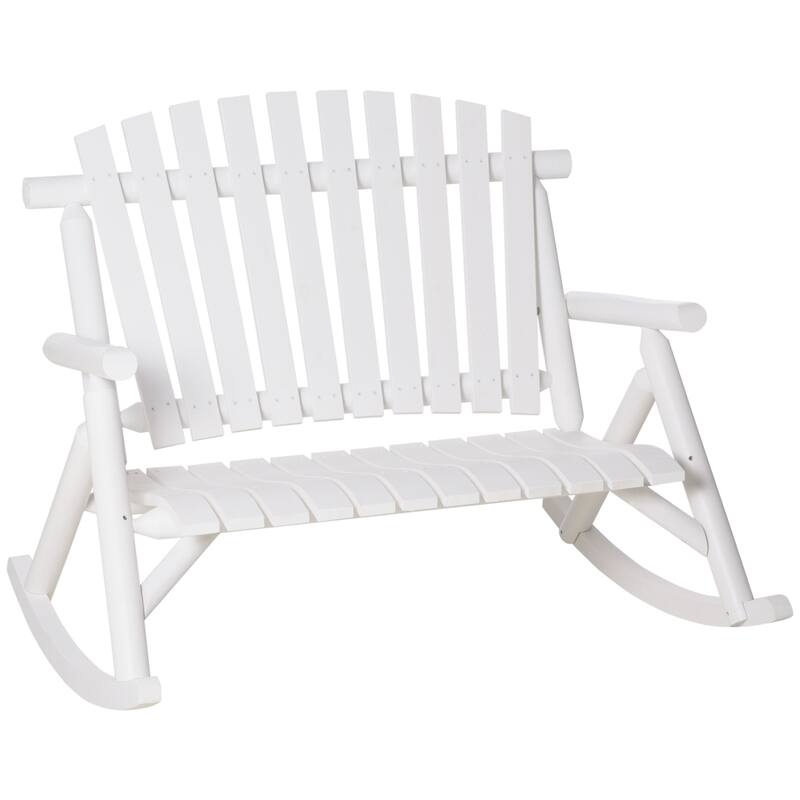 Outdoor Wooden Rocking Chair,Double-Person Rustic Adirondack Rocker With Slatted Seat