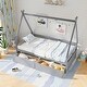 preview thumbnail 8 of 19, Twin Size Wooden House Bed with Roof and Safety Guardrail