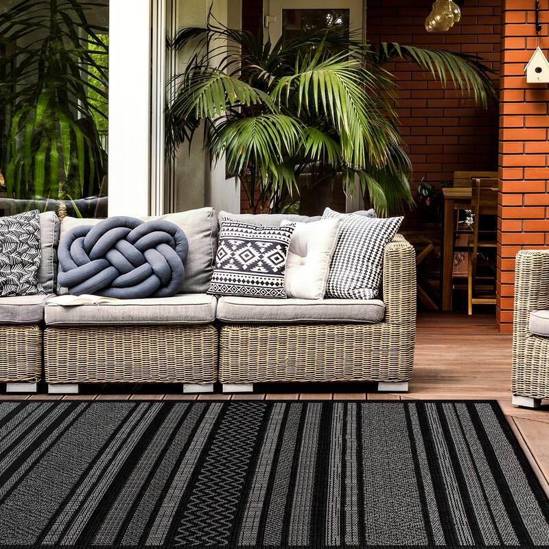Contemporary Bohemain Stripes Indoor/Outdoor Flatweave Waterproof Backyard Patio Area Rug