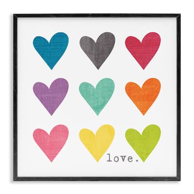 Stupell Watercolor Cute Hearts Love Framed Giclee Texturized Art, 12 x 1.5 x 12, Made in USA - Multi-color