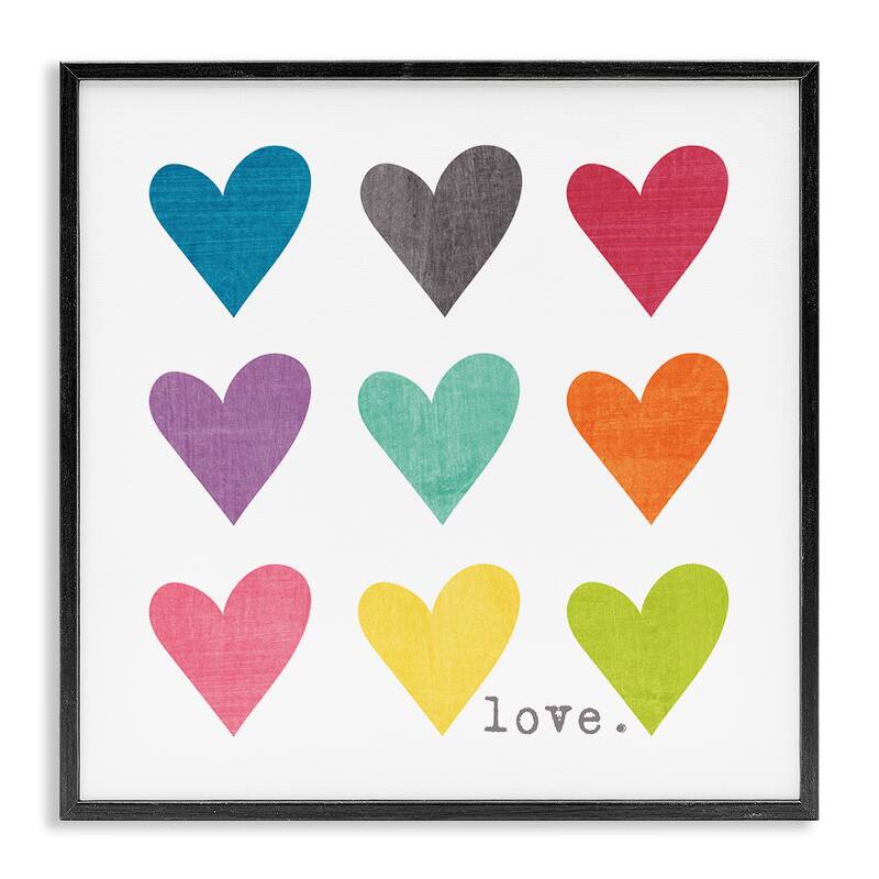 Stupell Watercolor Cute Hearts Love Framed Giclee Texturized Art, 12 x 1.5 x 12, Made in USA - Multi-color
