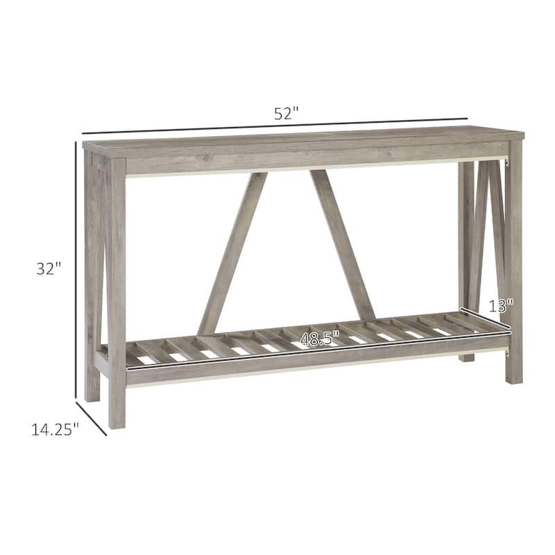 Console Table, Farmhouse Entryway Table with Storage Slatted Shelf, Rustic Sofa Table with Anti-Tipper for Living Room