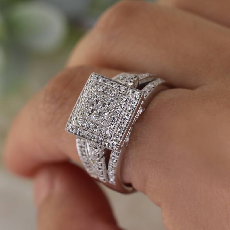 Auriya 3/5ctw Square Halo Diamond Engagement Ring Set 14k Gold