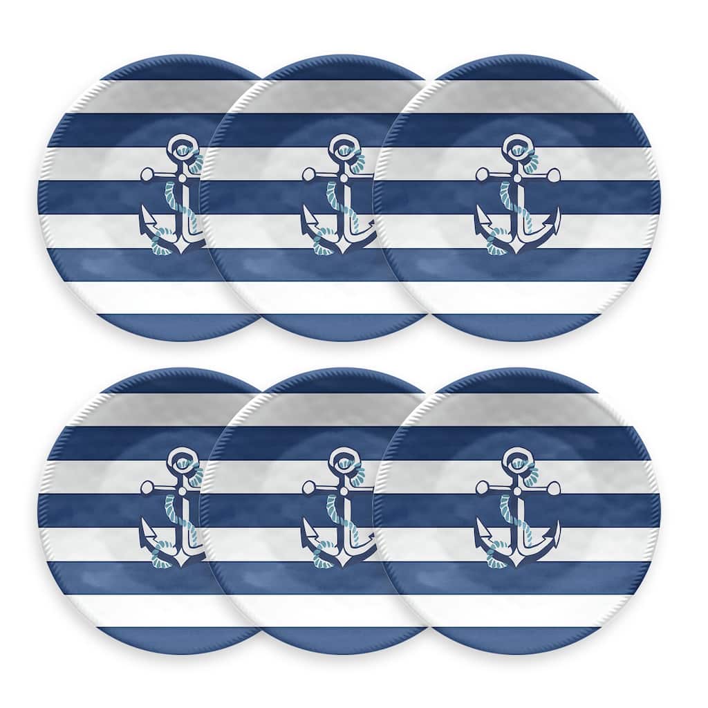 Abode Homewares Nautical Anchor Melamine Salad Plate - Blue - 8.5" - Set of 6