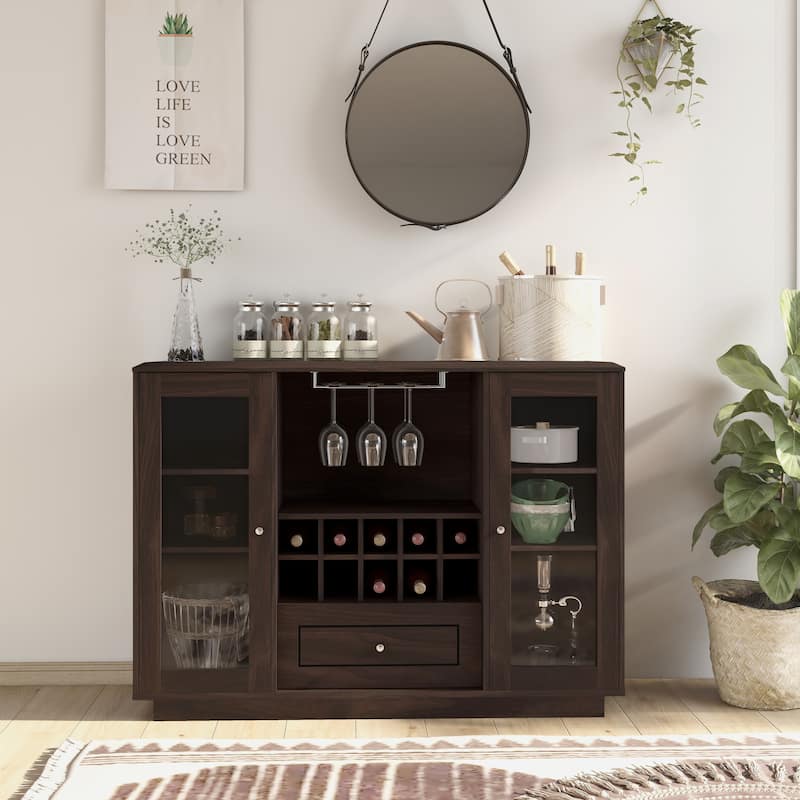 Furniture of America Rustic Espresso 6-shelf Dining Buffet with Wine Rack