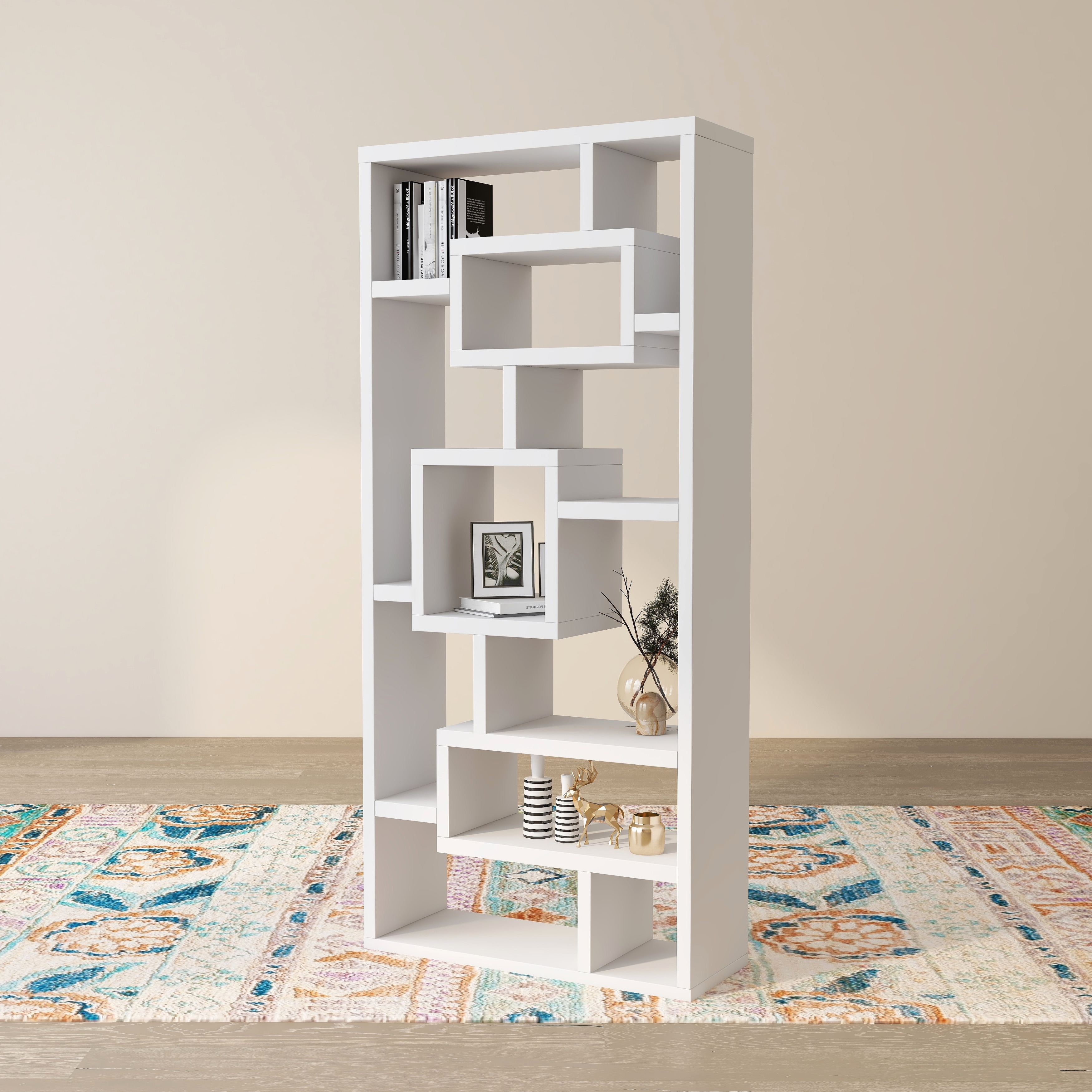 DH BASIC Modern Geometric 11-Shelf Open-Back Bookcase by Denhour