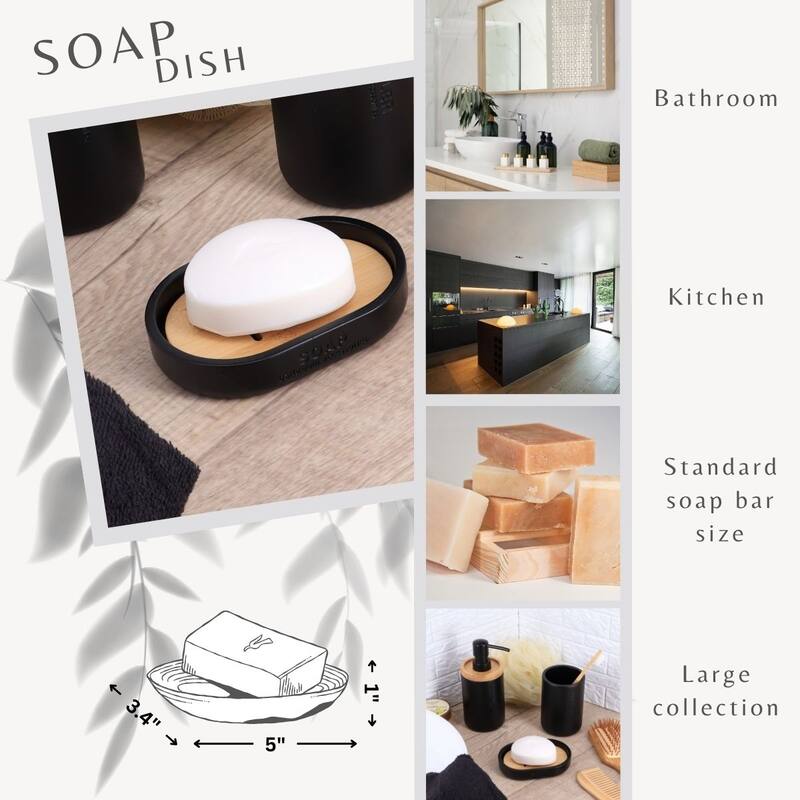 Chic Polyresin Soap Dish with Draining Bamboo Insert - 5 L x 3.4 W x 1 H