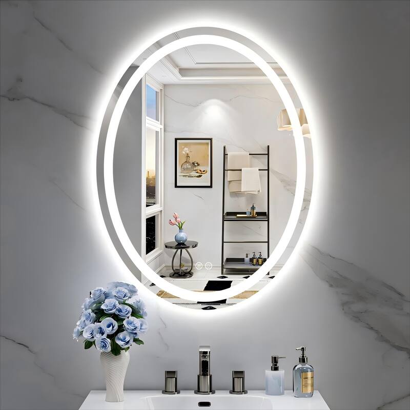 Oval LED Lighted Anti-Fog Wall Bathroom Vanity Mirror - 36" X 28"