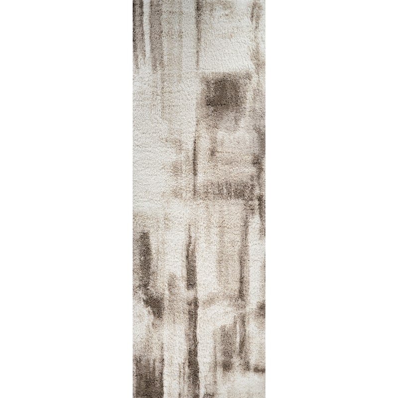 Noori Rug Lux Walsh Abstract Modern 2-inch Thick Shag Rug - 2'2" x 6'0" - Beige/Brown