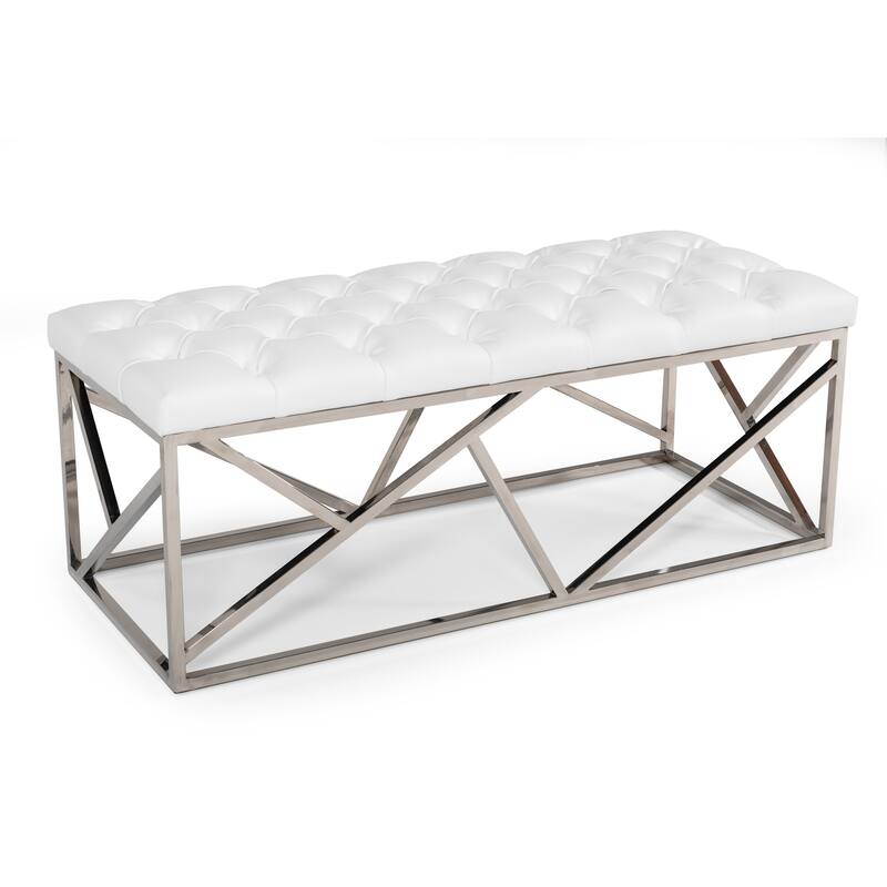 Modrest Lindsey Modern White Leatherette & Stainless Steel Bench