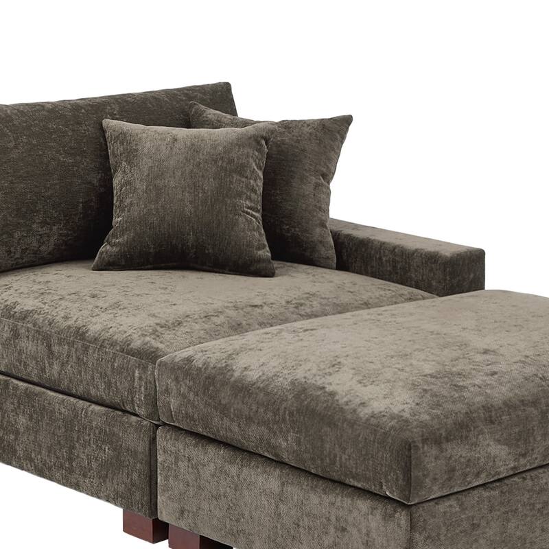 Modern Chenille Chaise Lounge Set with Ottoman
