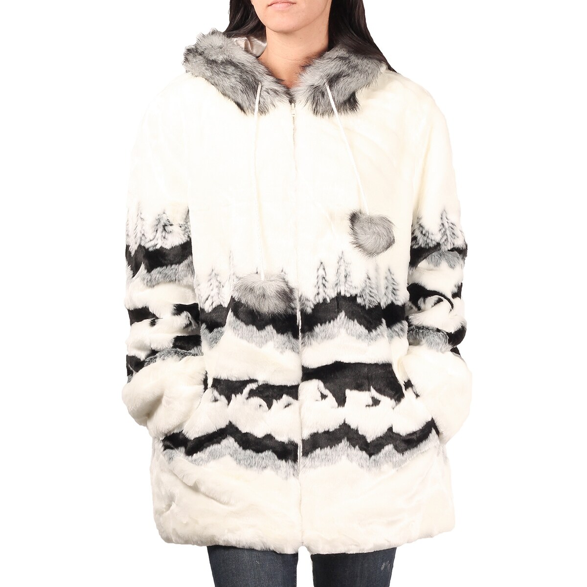 Shop Dumonde Black Mountain Bear Crossing Faux Fur Hooded Coat