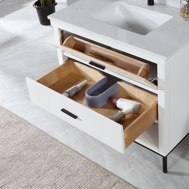 Altair Kesia Bathroom Vanity with White Composite Stone Top without Mirror