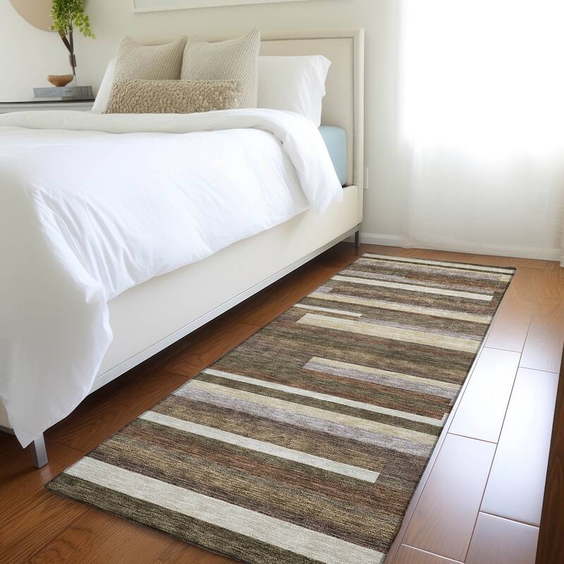 Machine Washable Indoor/ Outdoor Chantille Contempory Stripe Rug