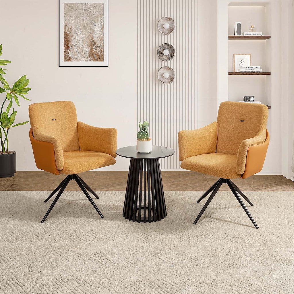 360° Swivel Chairs Set of 2,Upholstered Dining and Bedroom Chairs with Metal Base