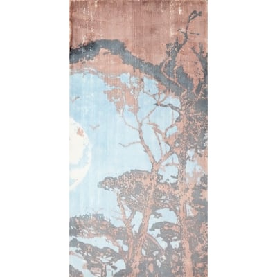 Hand Knotted Oriental Viscose Silk Carpet Modern Abstract Navy Blue & Blues Abstract Area Rug - 4' 0'' X 2' 0''