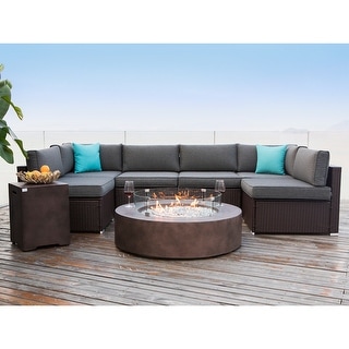 COSIEST 9-piece Outdoor Patio Furniture Sectional Sofa Set w Fire Table Set