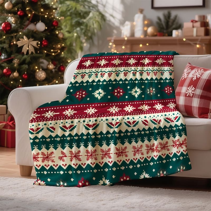 Christmas Striped Flannel Fleece Throw Blanket — Soft Holiday Blanket